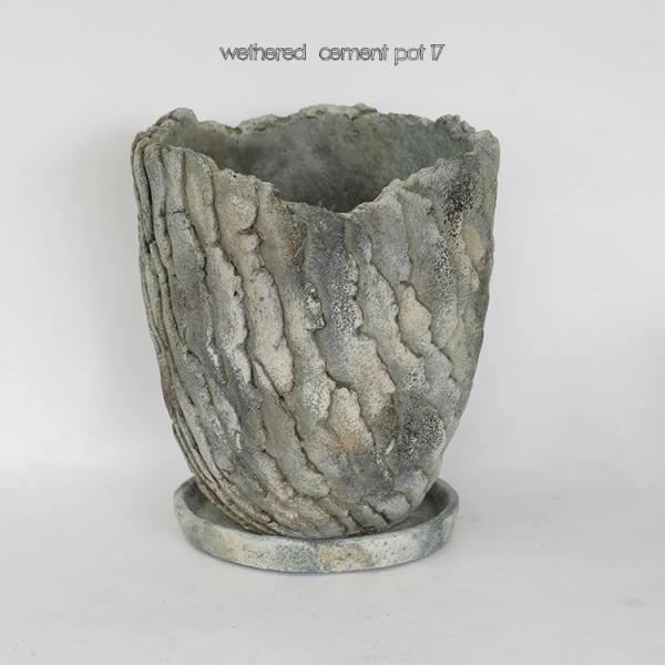 wethered  cement pot 17【懸崖鉢4号用/植木鉢/おしゃれ/受皿付/セメント】