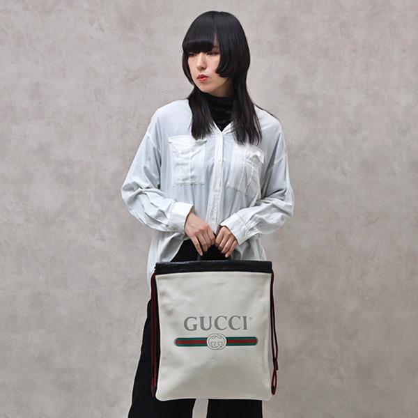 グッチ GUCCI プリント レザー バックパック トートバッグ ホワイト系