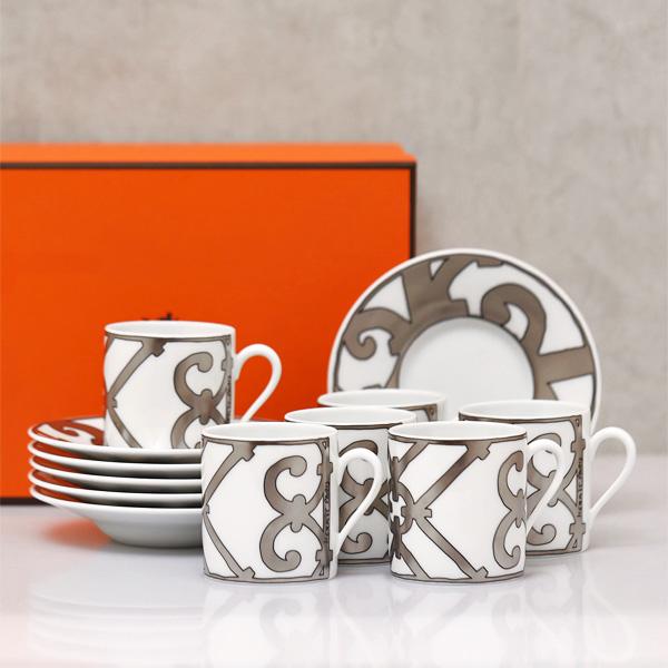 6客セット エルメス HERMES ガダルキヴィール プラチナ コーヒーカップ