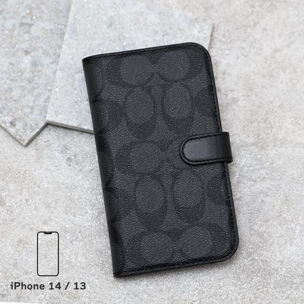 コーチ COACH アウトレット iPhone 13/14用 フォリオ シグネチャー コーティングキャンバス 手帳型 スマホケース スマホカバー  グラファイト CG516 GPH