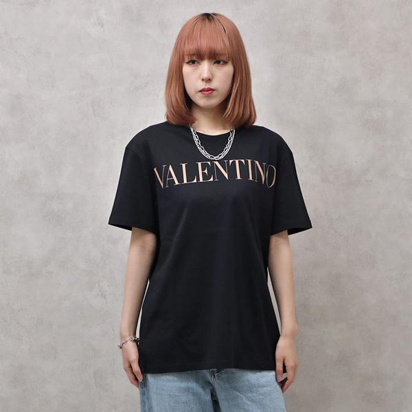 ヴァレンティノ バレンチノ VALENTINO コットン ベージュ系ロゴ入り 半袖 Tシャツ ブラック [メンズ][レディース]  XV3MG10V84F 757