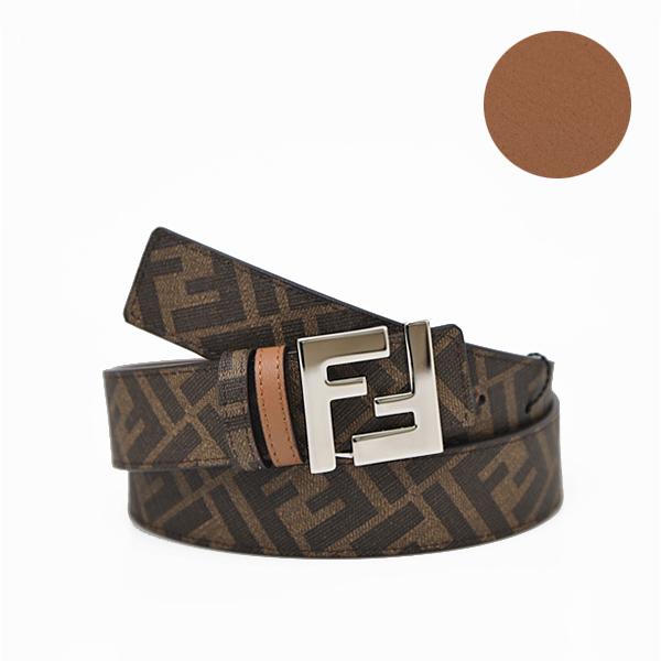 サイズ90 フェンディ FENDI FFロゴ FF柄 ズッカ柄×レザー リバーシブル ベルト モノグラム×ブラウン系 [メンズ] 7C0424  AGR9 F1JS8