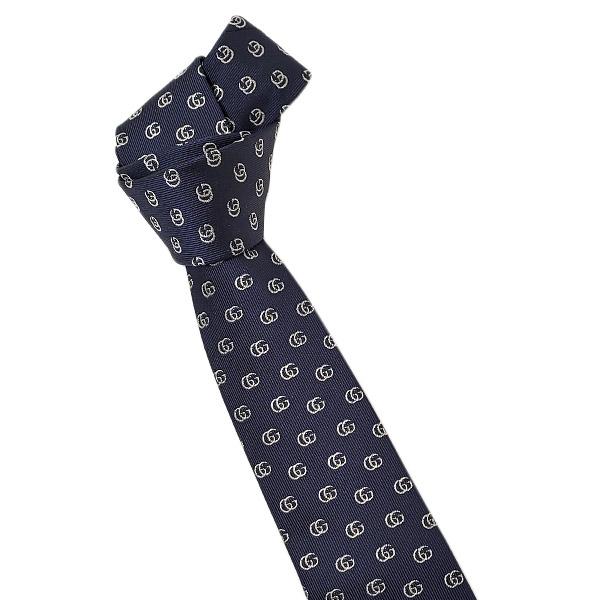美品 GUCCI グッチ ジャガード GG柄 ピンドット ネクタイ
