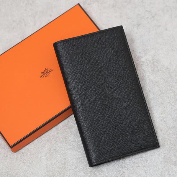 展示品 エルメス HERMES レザー 長財布 小銭入れなし ブラック [メンズ