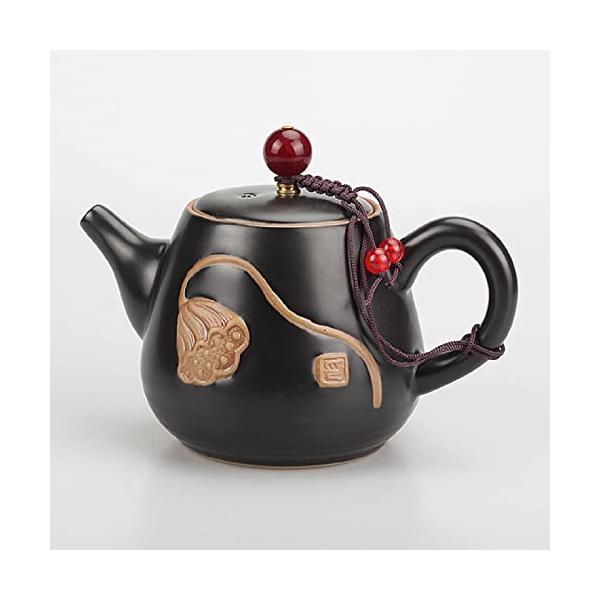 急須 中国茶器セット 中国茶器 陶器 ピュアマニュアル 定窯黒エンボスレンコン茶碗セラミック家庭用カンフーティーセット