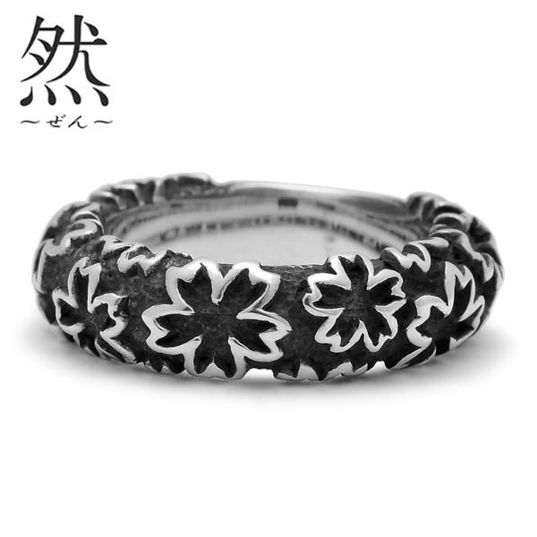 桜模様 シルバーバングル　和柄　然 和柄シルバーアクセサリー 然 / 桜吹雪 リング : BLACK BARTS ブラック