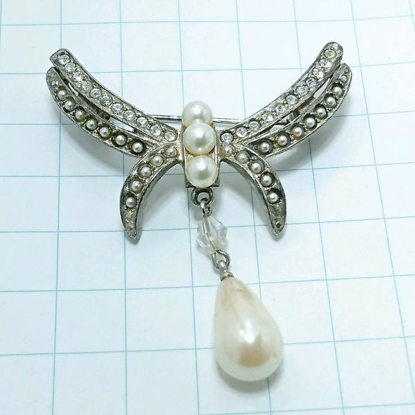 送料無料)ビンテージ☆しずくパール☆アンティークブローチ A15387