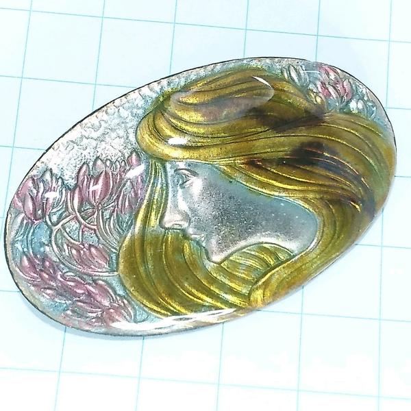 送料無料)ビンテージ☆七宝焼き 少女モチーフ☆アンティーク ブローチ