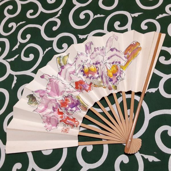 送料無料)竹製 菖蒲 縦幅27cm 古扇子 A32096 : ビンテージ ブラック