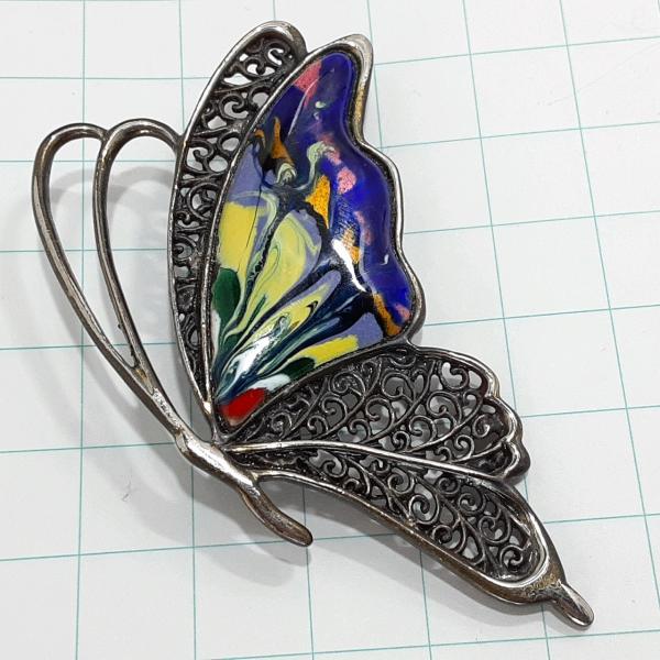 送料無料)ビンテージ☆七宝焼き 蝶モチーフ☆アンティーク ブローチ