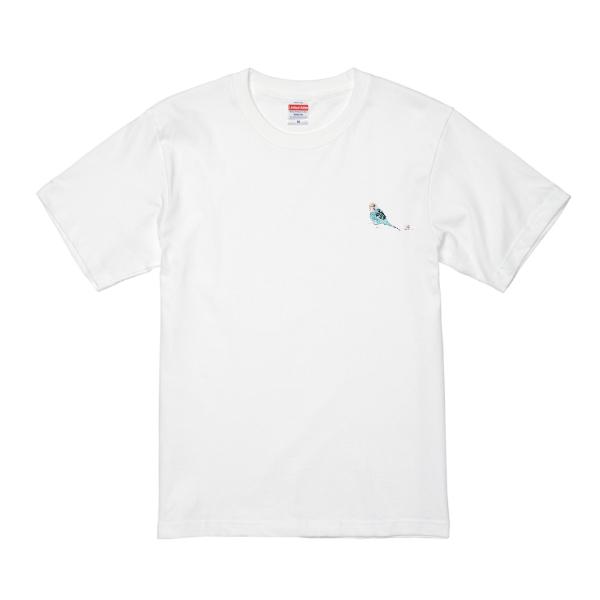 セキセイインコの刺繍入りオリジナルTシャツ　6.2オンス　誕生日 母の日 鳥 オリジナル  可愛い