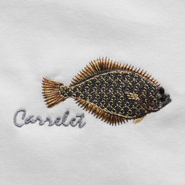 カレイの刺繍入りオリジナルTシャツ 6.2オンス 人気 男女兼用 鰈 魚 誕生日 釣り 記念品 プレゼント 父の日 母の日 還暦祝い 景品 記念品