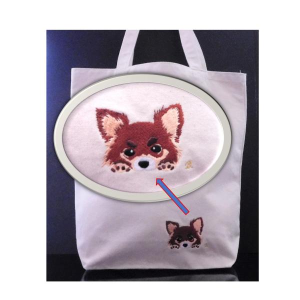 チワワの刺繍入り　キャンバストートバッグ　Mサイズ　犬の散歩　母の日　誕生日プレゼント