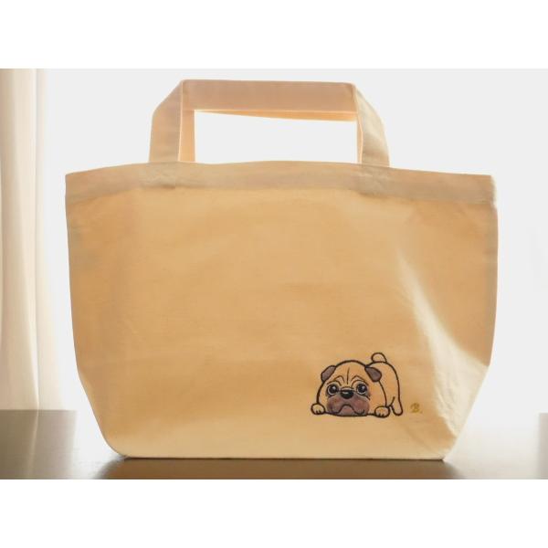 パグの刺繍入りキャンバストートバッグ Sサイズ  誕生日 お揃い プレゼント 愛犬 お散歩バッグ 可愛い