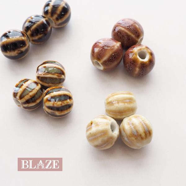 BLAZE 3個入 陶器ビーズ ライン 直径約10mm BLAZE 商用利用可 縞模様