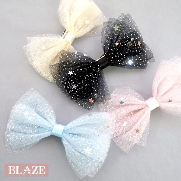 BLAZE ヘアクリップ リボン チュール スター 星柄 キッズ 子供 髪飾り