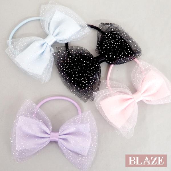 ♬キッズクリップ04 ドット柄ラメチュールキッズヘアピン　ふわふわビッグリボン blaze-japan_dpy-403