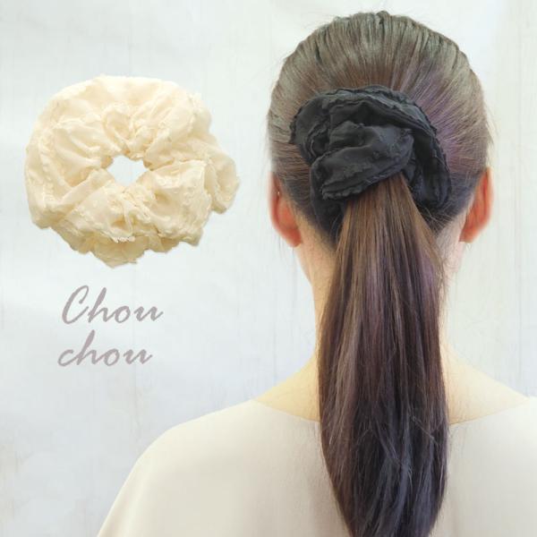 BLAZE シュシュ ヘアゴム 大きめ ビッグ ドット レース 大きい 大きめ