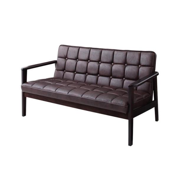 ソファ ソファー 2人掛け おしゃれ 木肘 レザー調 キルティング ブラウン おしゃれ ヴィンテージ調 木
