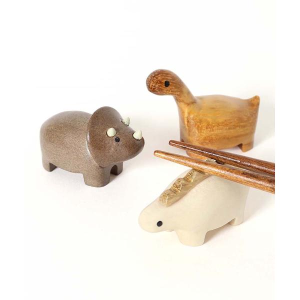 Bleu Bleuet 箸置き 木製 天然木 恐竜 トリケラトプス