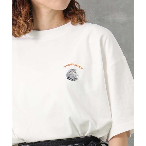 Tシャツ トップス カットソー レディース 半袖 綿100％ おしゃれ コーデ 無地 白 ワンポイント マヌルネコ グッズ アニマル プレゼント マヌルネコ刺繍Tシャツ