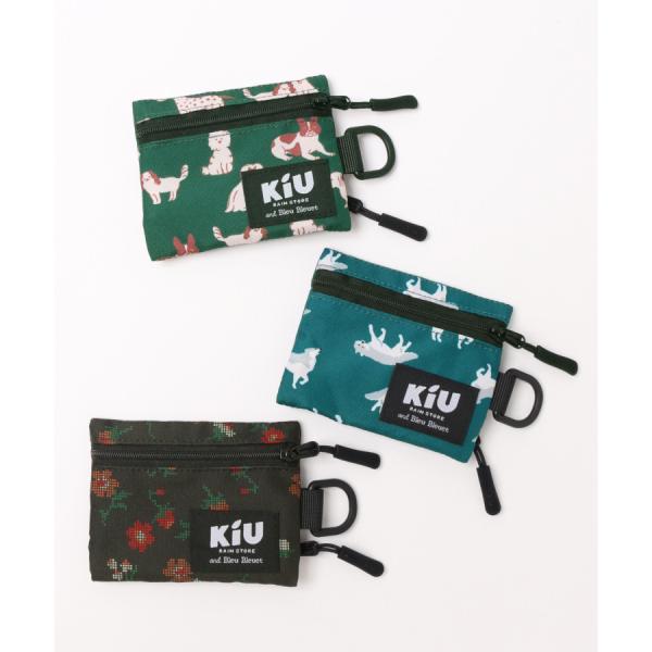 KiU×BleuBleuetマルチケース パスケース コインケース ポーチ 撥水 防水 おしゃれ 定期入れ 小銭入れ カラビナ アウトドア レジャー 宇宙 犬 花 柄 レディース