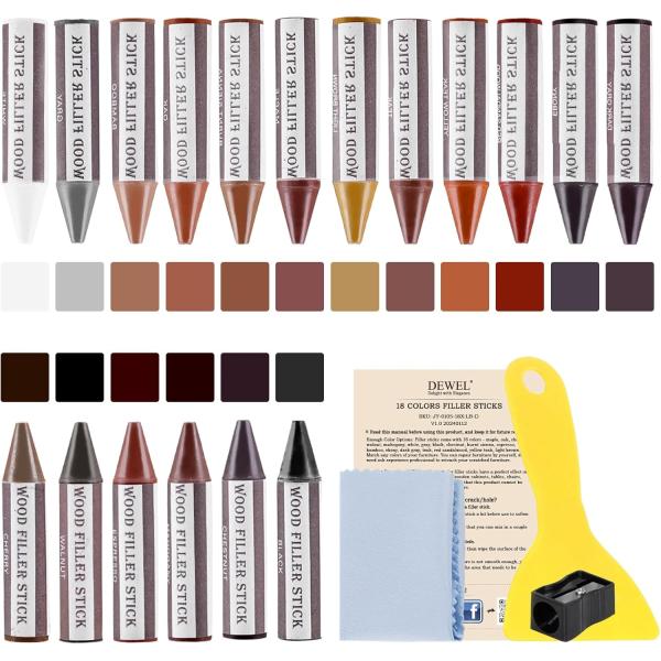 セット内容18*補修棒、1*鉛筆削り、1*スクレーパー(18色:ブラック,グレー,ホワイト,マホガニー, メープルウッド,オーク,チェリー,ウォールナット,マロン,バーントオーカー,エスプレッソ,バンブー，エボニー、ダークグレー、チーク、ロ...