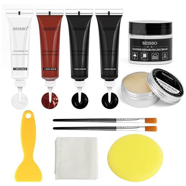 /パッケージ内容革クリーム　　　*4（ブラック*2、ホワイト*1、ブラウン*1）ファイバークロス*1スポンジ　　　　*1スクレーパー　　*1ブラシ　　　　　*250gレザー保養クレーム*150gリペアフィラークリーム*1/使用簡単1.キズ所...
