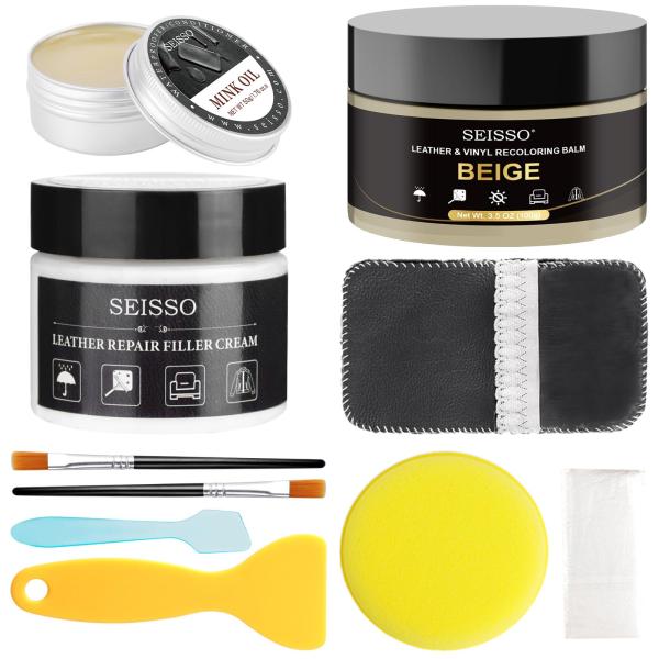 【パッケージ内容】100gレザークリーム*1、50g傷を補うクリーム*1、50gミンクオイル*1、ブラック*2、イエロースクレーパー*1、ブルースクレーパー*1、スポンジ*1、ダスト研磨手袋*1、使い捨て手袋*2。【適用範囲】ソファ、椅子、...