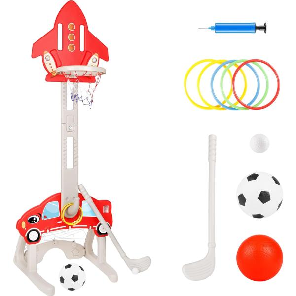 ### 多様なゲームを楽しめるバスケットゴールの特徴 **4種のスポーツを楽しめる**   - バスケットボール、サッカー、ゴルフ、輪投げが同時に楽しめ、知覚トレーニングに最適です。手と目の協調性を高め、バランス感覚を養います。**無段階の...