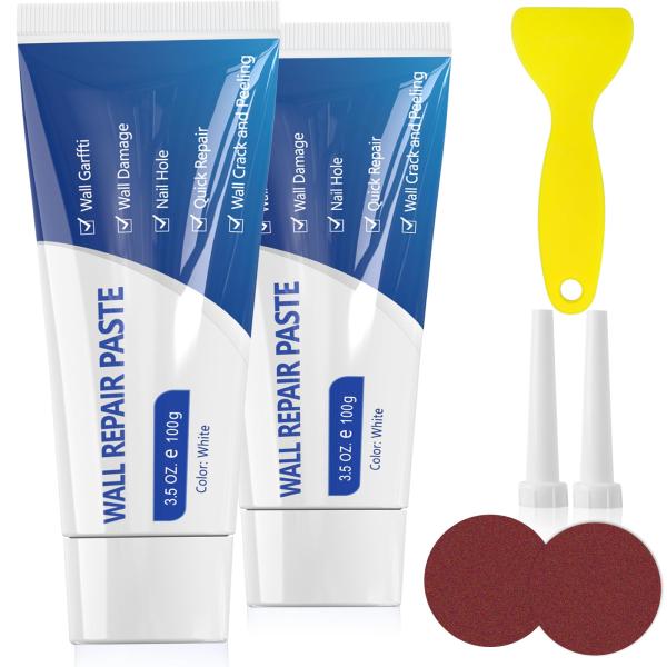 SEISSO 壁補修キット リペアプレート 壁補修用パテ 壁の穴埋め 壁 補修 壁の穴、亀裂、汚れなど補修 壁補修剤付き サンドペーパー付き ヘラ付き 尖った口付き