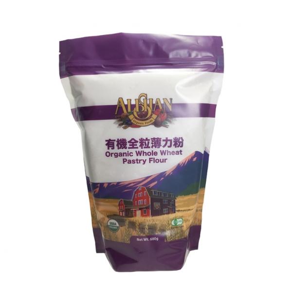 ふすま、胚芽を残したままで製粉したオーガニックの薄力粉。強力粉に比べ、粘りが少ないので、ケーキ、クッキー作り、天ぷら等にお使いいただけます。原産国:アメリカ賞味期限:10ヶ月原材料：有機全粒小麦粉認定団体:JAS　