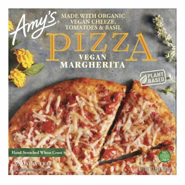 乳製品を使っていないヴィーガンのモッツアレラスタイルチーズを使用したピザ。原産国:アメリカ賞味期限:２年原材料: 小麦粉*, ダイストマト*, ヴィーガンモッツアレラスタイルチーズ（じゃがいも澱粉、ココナツオイル、食塩、ひまわりの種、濃縮人...