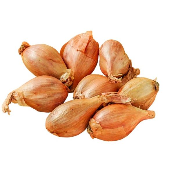 1個50-70g。サイズにばらつきがあります。ニンニクほど臭いが強くなく、タマネギほど甘くありません。香味野菜として人気。　