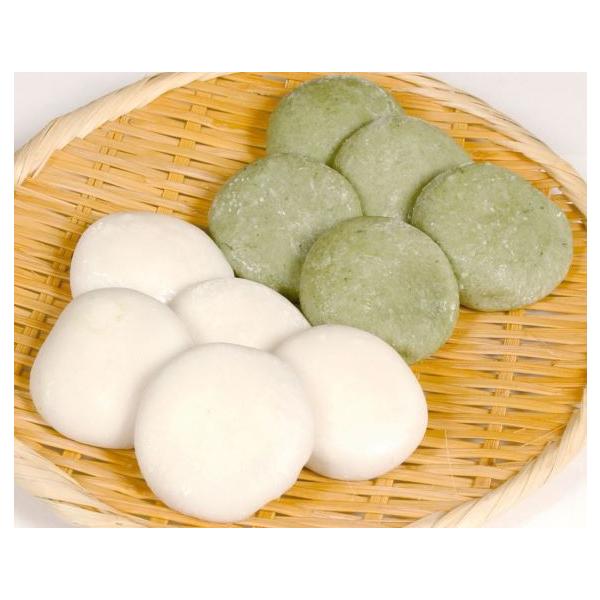 厳選した国産もち米をセイロで蒸し上げ、丹念につきあげたコシのある生地で北海道産小豆１００％の粒あんを包みました。よもぎは新潟産の無添加の物を使用。原材料：【白】粒あん（小豆、砂糖、麦芽糖、寒天、食塩）（国内製造）、もち米、でん粉、【よもぎ】...