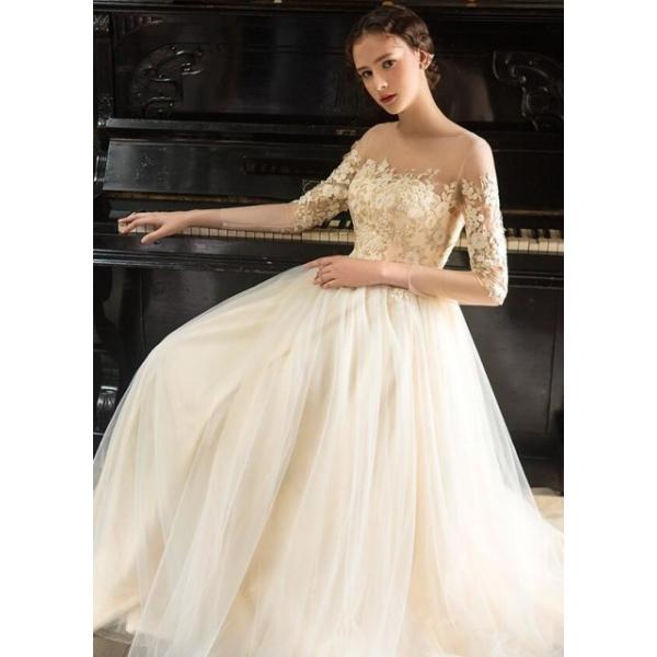 袖付きカラードレス ウェディングドレス ウエディングドレス オフショルダー レース 刺繍 編み上げタイプ Aライン ライトゴールド S Xlサイズ Hslf181 Buyee Buyee Japanese Proxy Service Buy From Japan Bot Online