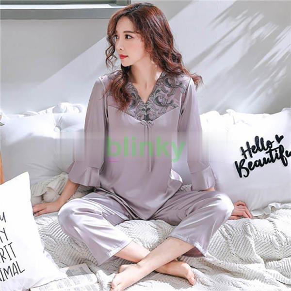 4色！ペアパジャマ サテン シルク パジャマ メンズ ペアルック