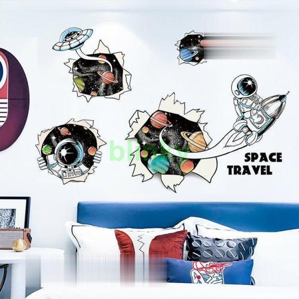 インテリア 雑貨 ウォールステッカー ルームデコ 壁紙デコ 壁紙シール イラスト風 宇宙飛行士 宇宙 キッズ 子ども部屋 ブラック ブルー グリーン レッドカフェ風 大人空間 ゴージャス ホテルライク 新居 高級感 ハイセンス リビング シ...