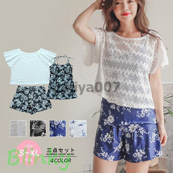 水着 レディース 体型カバー 3点セット 水着セット タンキニ ママ水着