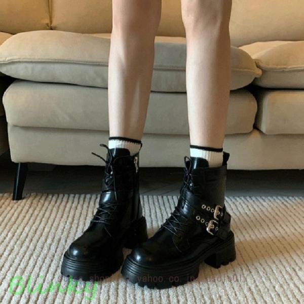 ブーツ レディース 厚底ブーツ レースアップショートブーツ 歩きやすい