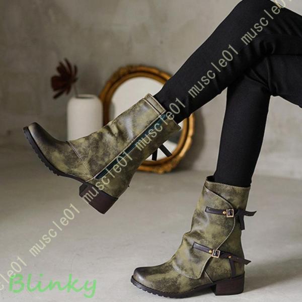 ベルト ローヒール エンジニアブーツ レディース サイドジッパー