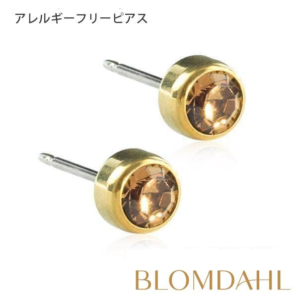 ピアス アレルギー対応 純チタン ゴールド 5mm ベゼル ブロンズ 15 