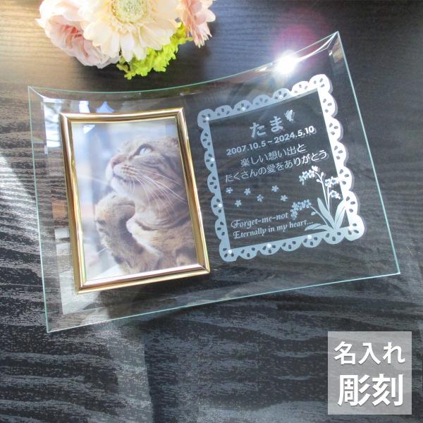 【ペットメモリアルフォトフレーム・勿忘草わすれなぐさ】ペットメモリアル　ペット遺影　ペット写真立て　虹の橋　にじの橋　勿忘草　わすれなぐさ　ペットロス　名入れ　写真立て　フォトフレーム　フォトスタンド　L版　●曲げガラス製写真立て●サイズ：...
