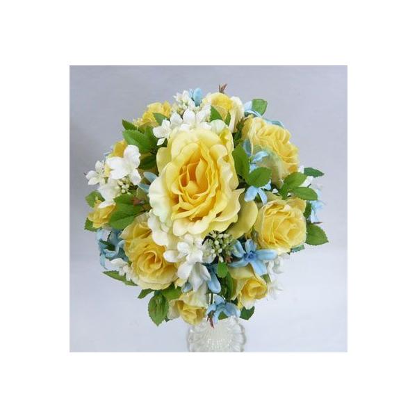 アートフラワー 造花 ブーケ 黄バラ 水色 白小花 ラウンド Buyee Buyee 日本の通販商品 オークションの代理入札 代理購入