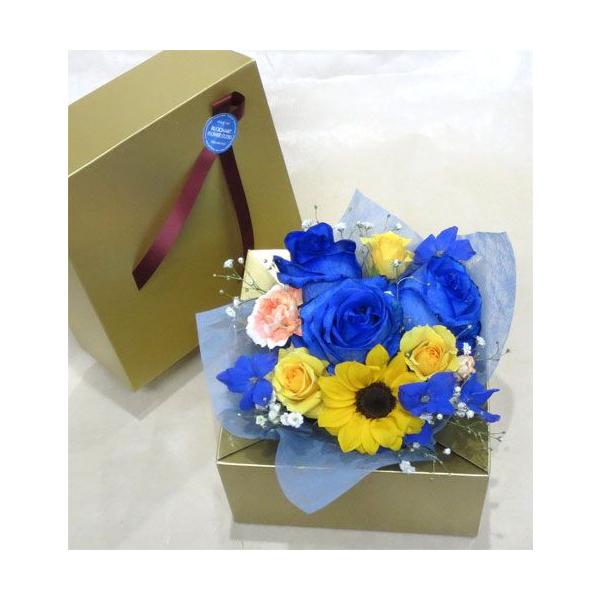 ブルーローズアレンジメント ゴールドbox 青いバラ ペインテッドブルー 3本 ヒマワリ Buyee Buyee 日本の通販 商品 オークションの代理入札 代理購入