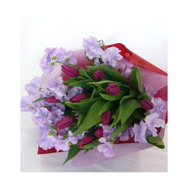 紫チューリップとスイートピーのブーケ 14 フラワーギフト ブルーマート 通販 Yahoo ショッピング