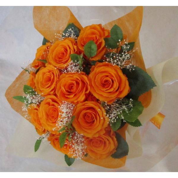 プリザーブドフラワー オレンジ花束 12本（ダズンローズ）【プロポーズ
