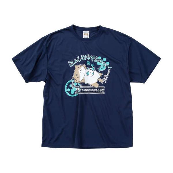 半袖Tシャツ NECOBUCHI-SAN DRY ハニカムメッシュ 猫 ねこ かわいい 吸水速乾 UVカット 紺 ネイビー