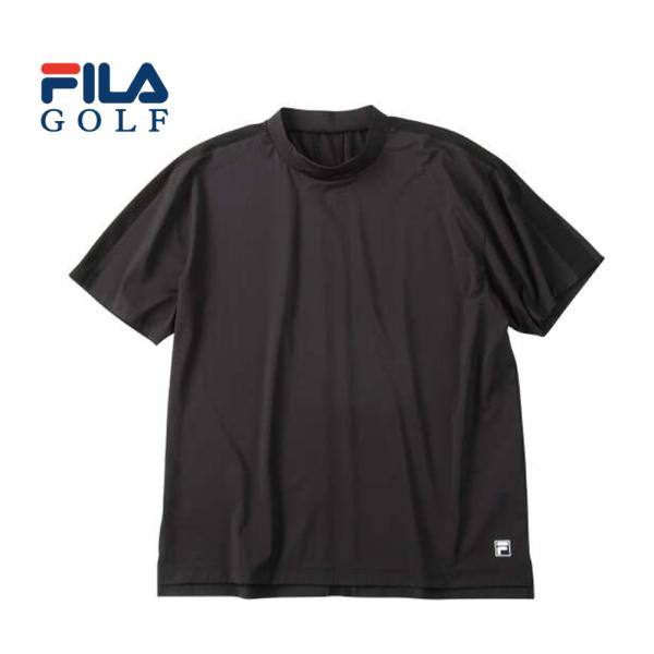 FILA GOLF モックネック 半袖シャツ メンズ 大きいサイズ 接触冷感 吸汗速乾 UVカット メッシュ切替 ストレッチ ゴルフウェア 涼感 快適プレー ブラック
