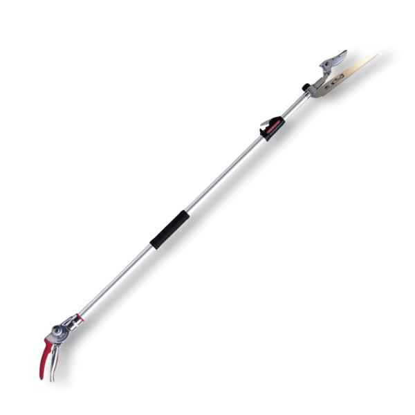 【商品概要】高所の切断作業を強力サポート！切った枝をしっかりキャッチ！ 鍛えて造った鍛造刃と使用シーンに合わせたメカニズムの再構築により従来品よりも切れ味が20％アップしました。 首振りチルト機構・かんたんズームのシングルレバー・強力カット...